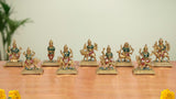 AONA brass Navdurga idol figurines, multicolor detailing on gold-tone bases
