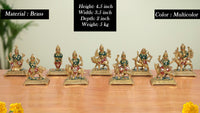 Brass Navdurga idol on base, multicolor finish; height 4.5 inch shown
