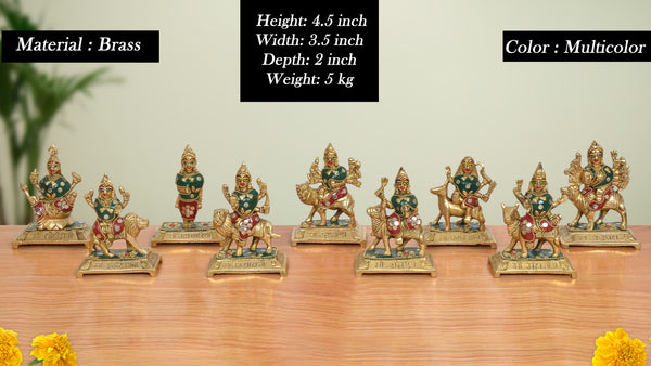 Brass Navdurga Idol (Height: 4.5 Inch) Study Setting