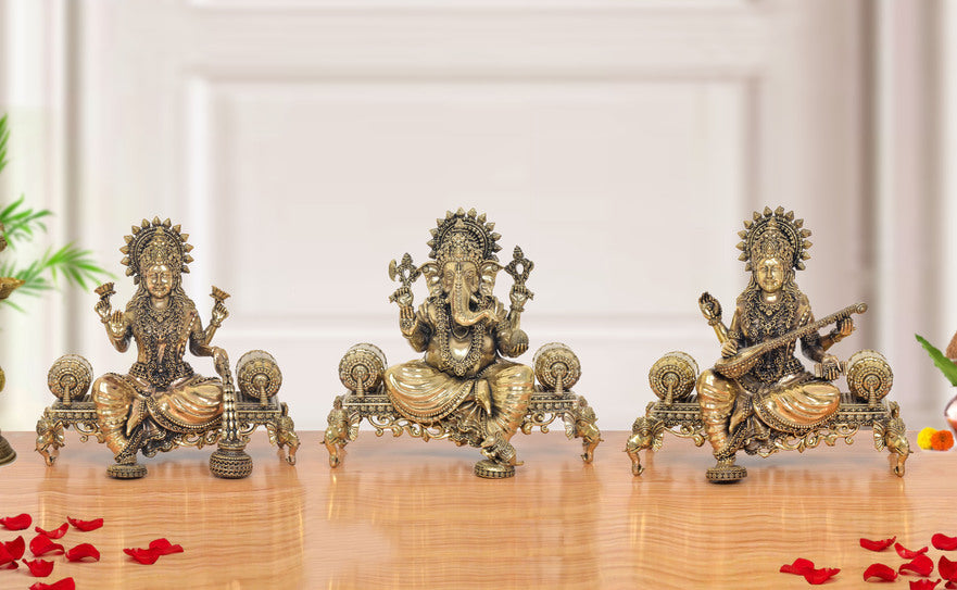 AONA Bronze Lakshmi Ganesha Saraswati Idol