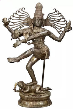 Brass Shiva Nataraja sculpture, seated base with dancing figure on one leg