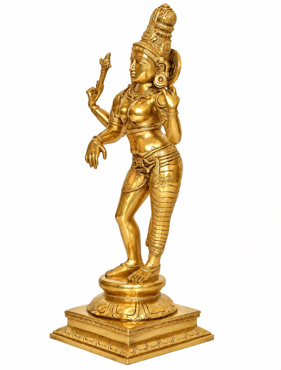 Brass Shiva and Parvati Ardhanrishvara Murti Religious Statue for Home Temple Decor (golden) (Height :15 inch) Craft Detail