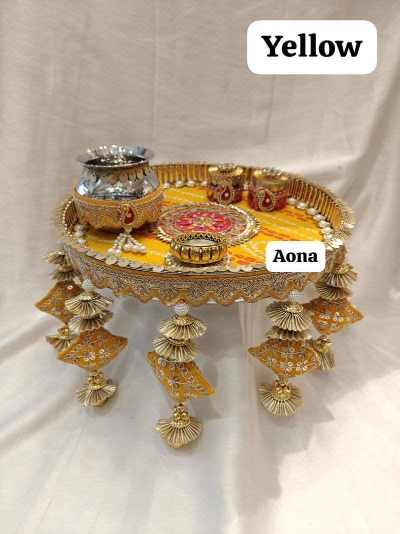 AONA Steel Handcrafted Pooja Thali for Raksha bandhan, Karva Chauth & Bhai Dooj Yellow