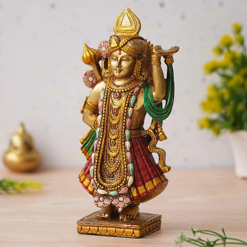 Shyam Antique Creation 10" Standing Shrinath Ji Sculpture Dwarkadhish Statue Shreenath Ji Idol Figurine Murti for Temple Puja Home Office Decor Gifting Purpose