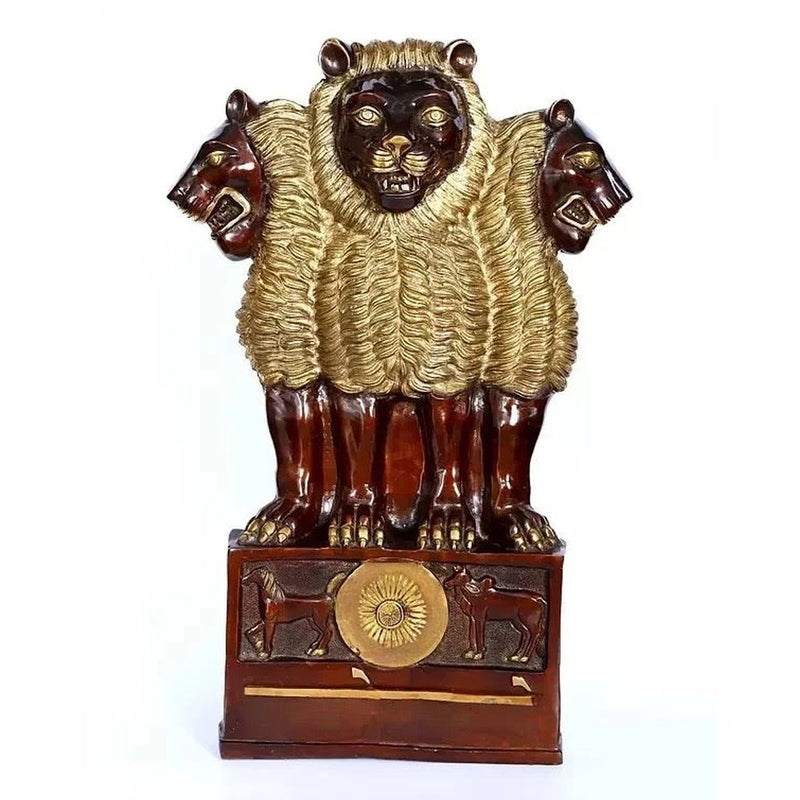 Large Brass National Emblem of India | Suitable for Standing Display and Wall Mounting red and gold 34 inches