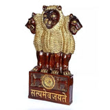 Lion figurine National Emblem of India with Ashoka chakra medallion on the carved base