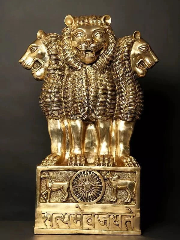 Large Brass National Emblem of India | Versatile for Standing and Wall Hanging Display 34 inches