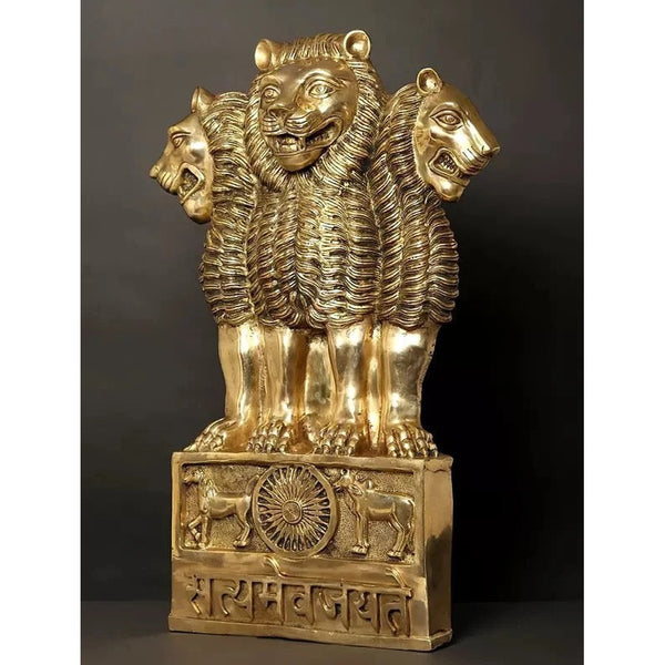Grand Brass National Emblem of India Ashoka Stambh Standing and Wall Hanging Display 34 inches Entryway Setting