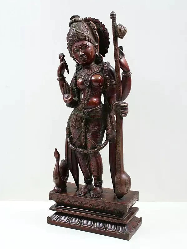 Brass Standing Goddess Saraswati 22 inches Entryway Setting