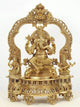 Brass Lord Ganapati Seated on Kirtimukha Throne with Goddess Lakshmi and Goddess Saraswati - 22 Inches