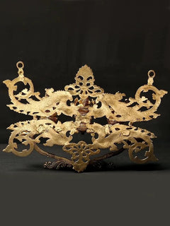 Brass ornamental backplate for Lakshmi, Ganesha & Saraswati dipam wall hanging