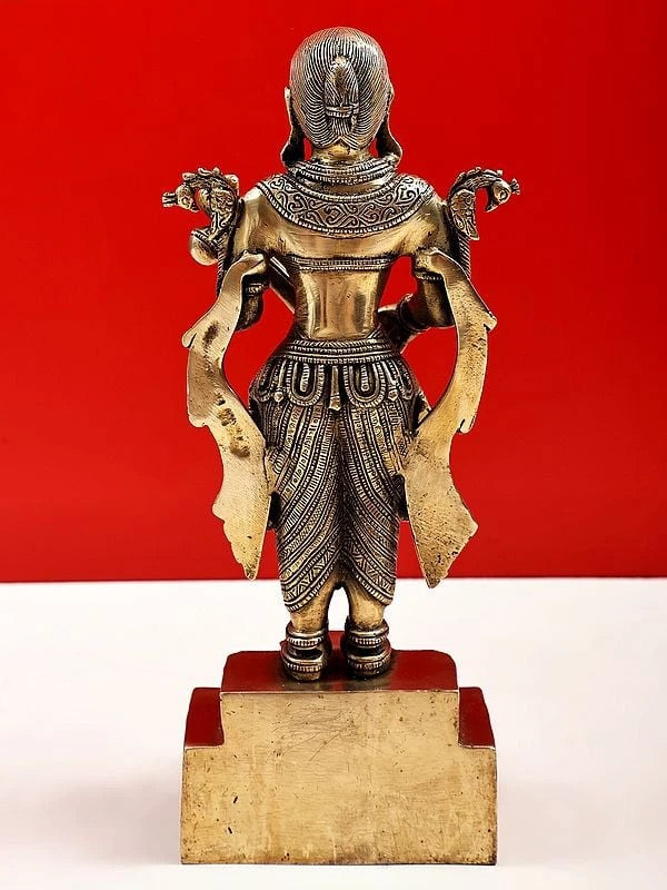 Brass Handmade Standing Devi Saraswati, 14 inches.