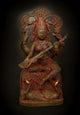 Handmade Brass Veenadhari Devi Saraswati with Two Swans at Her Feet, 7 inches.