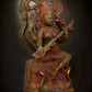 Handmade Brass Veenadhari Devi Saraswati with Two Swans at Her Feet, 7 inches.