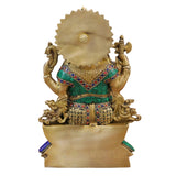 Brass Ganapathy back view on lotus base, multicolor jeweled ornaments