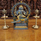 Brass Lord Kartik Seated with Ornate Frame & Peacock, Grey and Golden Finish, 17.5 inches