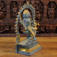 Brass Lord Kartik Seated with Ornate Frame & Peacock, Grey and Golden Finish, 17.5 inches