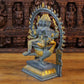 Brass Lord Kartik Seated with Ornate Frame & Peacock, Grey and Golden Finish, 17.5 inches