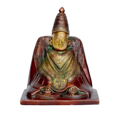 Antique brass Tulja Bhavani goddess idol, seated with green accents