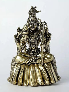 Natural brass statue of Goddess Rajarajeshwari, seated with trident, 4 inches