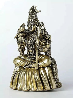 Natural brass seated Goddess Rajarajeshwari figurine with jewelry and trident, 4 in