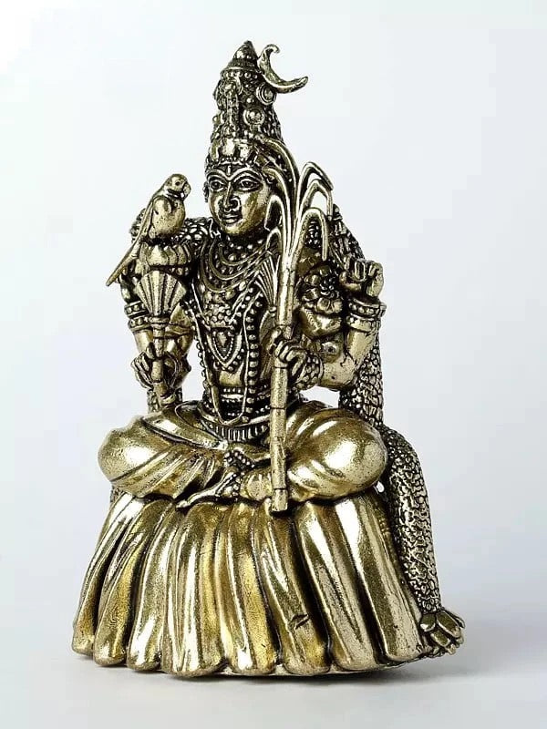 Natural Brass Statue of Goddess Rajarajeshwari 4 inches Study Setting