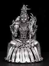 4-inch silver-tone Rajarajeshwari goddess statue, seated with staff and ornate crown