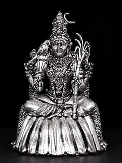 4-inch silver-tone Rajarajeshwari goddess statue, seated with staff and ornate crown
