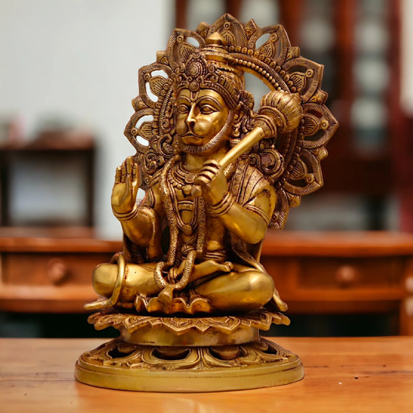 Brass Hanuman ji Sitting with Gada idol (Height: 18 Inches) Entryway Setting