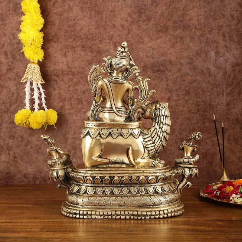 Brass Tara Devi Seated on a Lion Idol (Height 16 Inches)