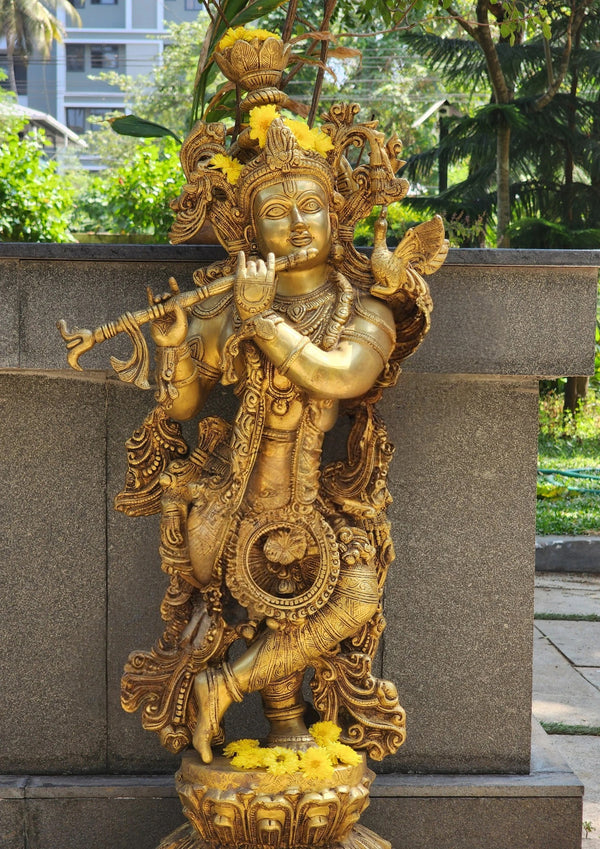 Brass Shree Krishna Idol (Height : 36 inch) Entryway Setting