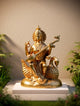 Brass Colossal Size Goddess Saraswati Seated on Swan Idol (Height: 47 Inches)