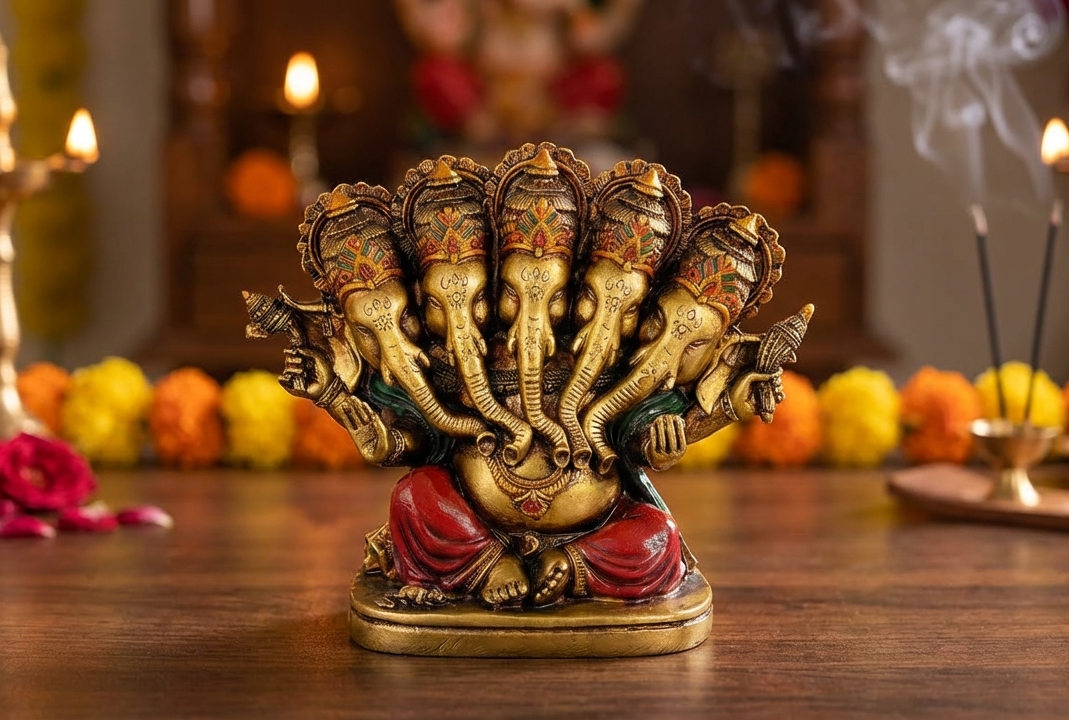 Resin Panchmukhi Ganesha Ganpati Idol for puja (Height : 5 inch)