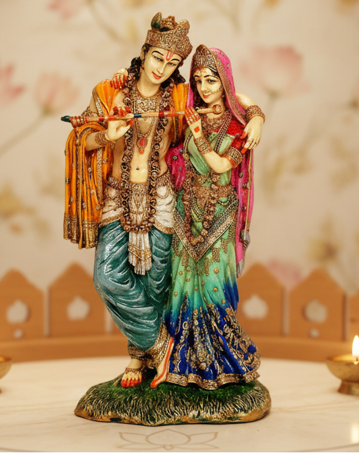 AONA Bonded Bronze Cold Cast Radha Krishna Idol Murti Statue, Height : 11" inches