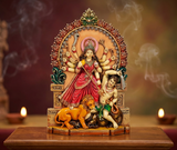 AONA resin Mahishasura Mardini Durga idol, 10-inch statue with lion and demon battle scene