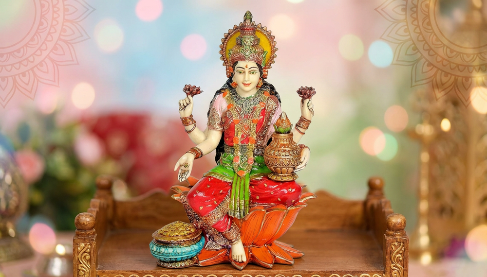 Cold Cast Marble Dust Maa Lakshmi Laxmi for Diwali Pooja, Height 7.5 inch