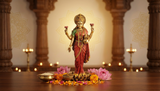 Standing Maa Lakshmi resin idol, red sari and gold crown, home temple decor