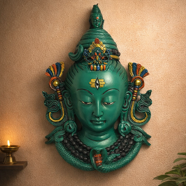 Resin Shiva Head Wall Hanging Mask Statue Nepali Style (Height : 11 Inch) (green)