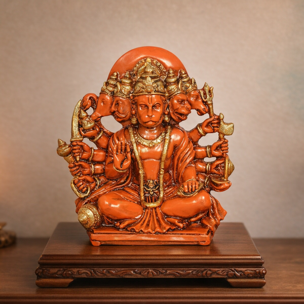 Resin Panchmukhi Hanuman Idol (Height 5.5 Inch) (Orange)