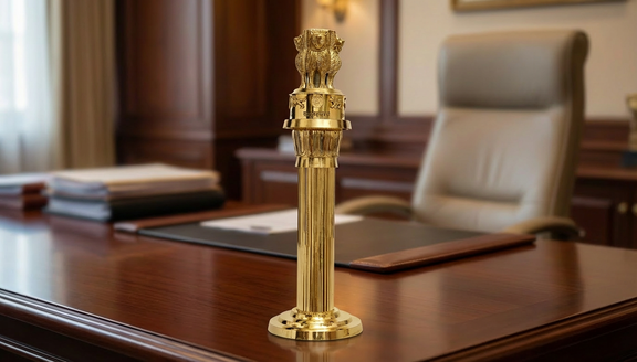 AONA Table Top Brass Ashoka Stambh Showpiece (Height 15.5 Inches)