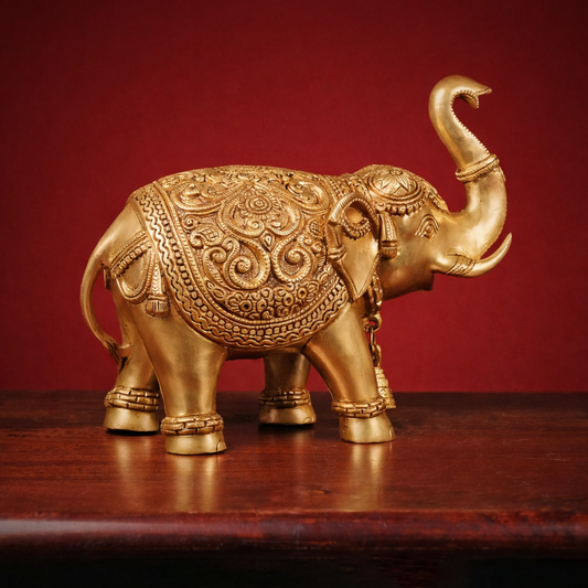 Brass Royal Elephants Beautiful Decor (Height: 9 Inches)
