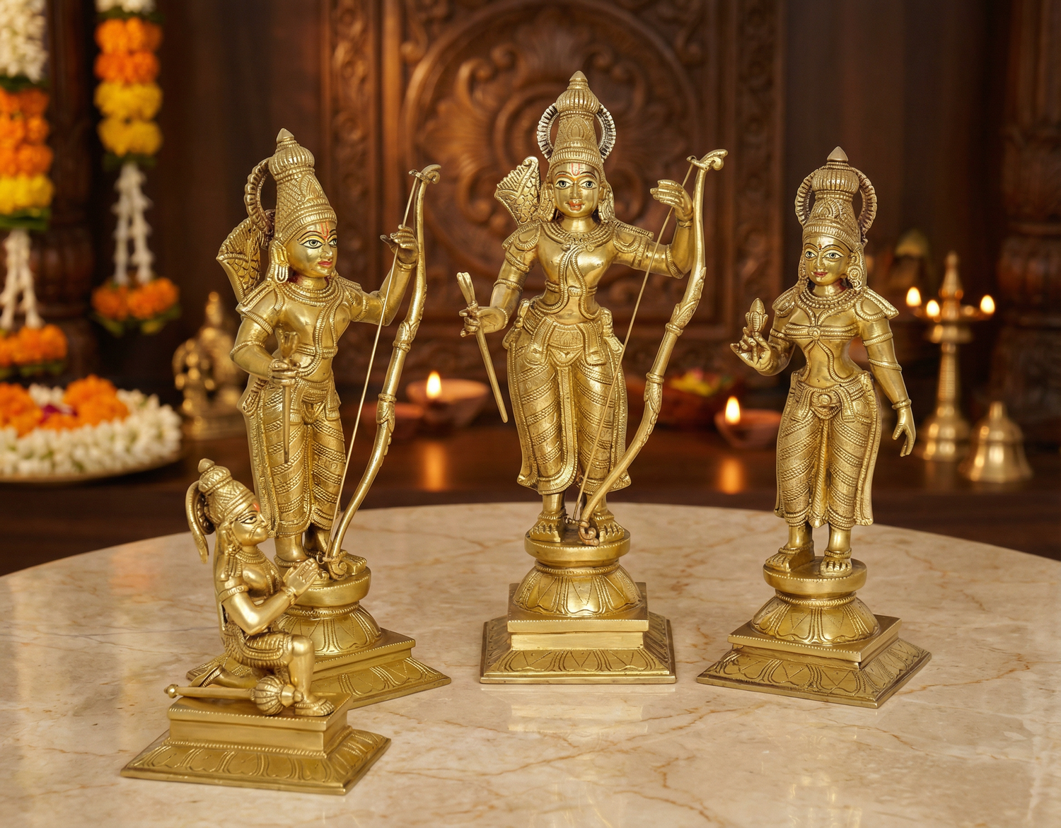 AONA Brass Ram Darbar Murti for Temple (Height: 19 inches) with eye work