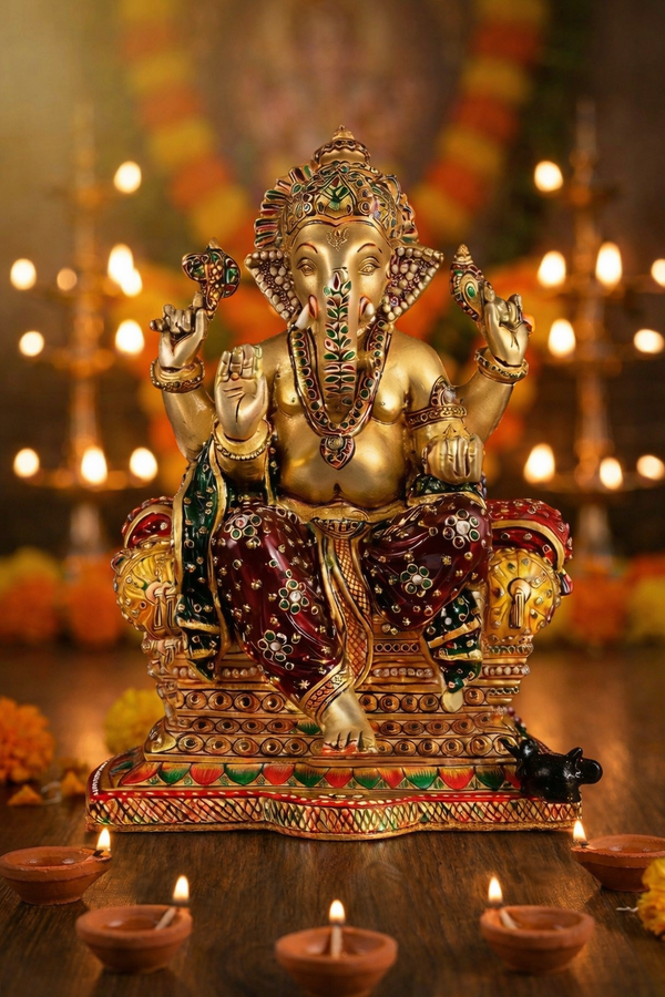 Brass Ganesha Idol (Height : 10 Inches)