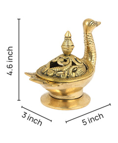 Brass duck dhoopdani with engraved tray and raised neck, 4.6 x 5 in