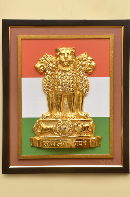 18" Metal Ashoka Stambh in Large 26" Tricolour Frame | Handcrafted National Emblem Wall Hanging for Home & Office | Authentic Heritage Decor