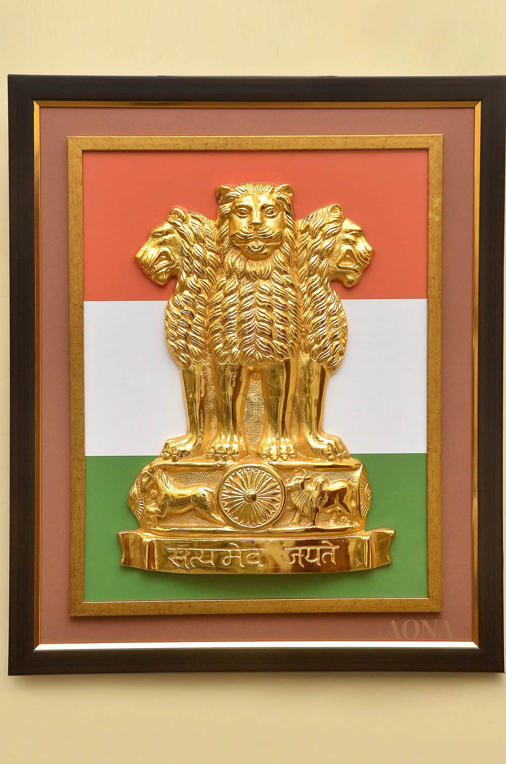 18" Metal Ashoka Stambh in Large 26" Tricolour Frame | Handcrafted National Emblem Wall Hanging for Home & Office | Authentic Heritage Decor