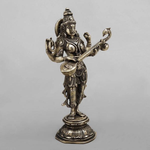 Brass Saraswati standing Sculpture (Height :10 Inches) Study Setting