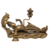 Brass Vishnu Sheshshayi murti reclining on Sheshnag with Lakshmi seated