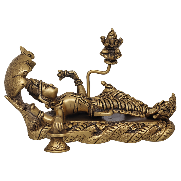 Brass Lord Vishnu Sheshshayi Murti – Vishnu Bhagwan Resting on Sheshnag with Lakshmi for Mandir, Home & Office Decor (Height:5 Inches) Entryway Setting