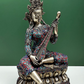 Brass Idol of Saraswati in Nepalese Style with Exquisite Inlay Work 22 inches